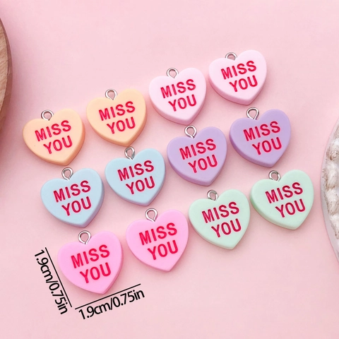 Resin Heart Charms With English Letters MISS YOU LOVE DIY Jewelry Accessories For Necklace Bracelet Phone Chain Making Valentine Gift