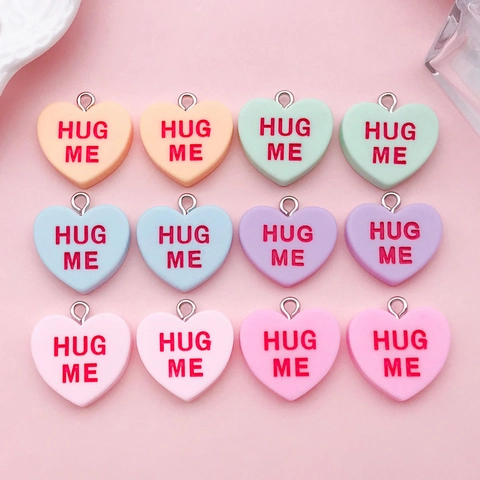 Heart Resin Pendants With Letter DIY Jewelry Accessories For Valentine's Day Hug Me Kiss Me Love Heart Charms For Crafts