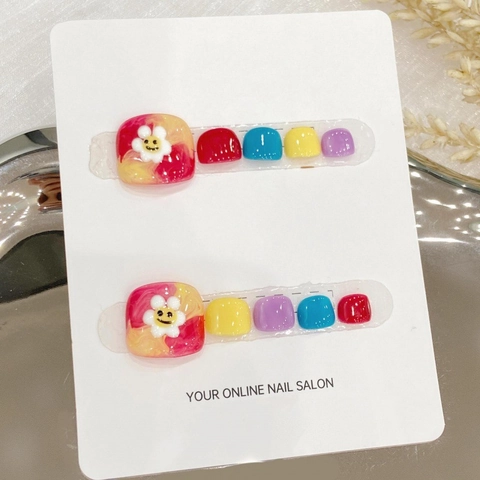 Uñas Postizas para Pies a Presión Hechas a Mano Con Margarita y Cara Sonriente para Mujer Decoración de Verano Colorida