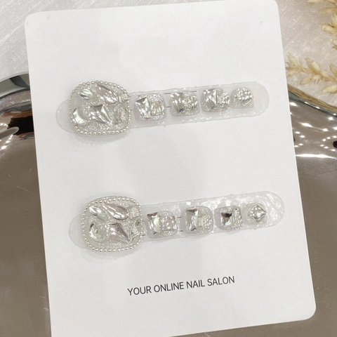 Handgefertigte Luxus Strass Fußnagel-Tips Zum Aufkleben Silber Glitzer Künstliche Perlen Dekor Sternenhimmel Falsche Fußnägel Für Damen