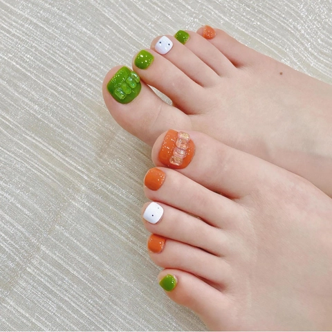 Uñas Postizas para Pies Hechas a Mano Con Decoración 3D Estilo Blush Patrón Cielo Estrellado Multicolor para Decoración Pies Mujer