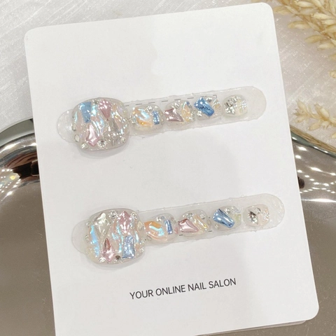 Χειροποίητα Τεχνητά Νύχια Ποδιών Aurora Glitter Με Στρας Κοχύλι Λαμπερά Πολυτελή Ψεύτικα Νύχια Ποδιών Γυναικεία Σετ 10 Τεμαχίων