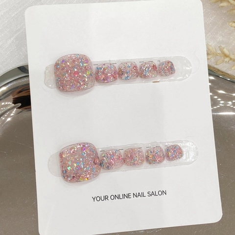 Uñas Postizas para Pies con Purpurina Rosa Brillante Hechas a Mano con Diamantes de Imitación Blush para Mujer Fiesta Boda