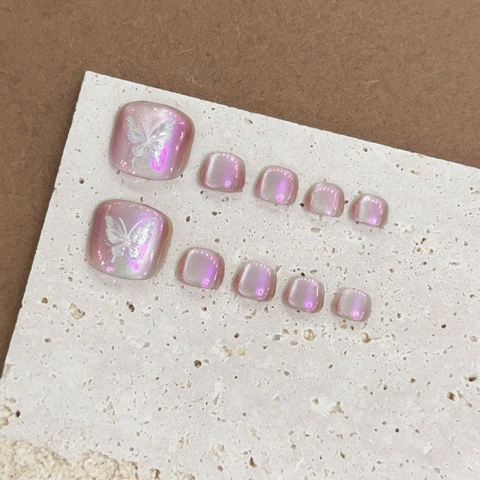 Handgefertigte Lila Kattenaugen Fußnägel Zum Aufkleben Mit Schmetterling Strass Design Edle Fuß Schönheit Nagelkunst