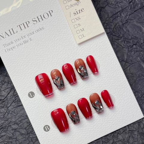 Unghie Finte Fatte a Mano Rosso Vino Stile Francese Fiocco Strass 3D Corte Unghie Finte Riutilizzabili per Donna Manicure Elegante
