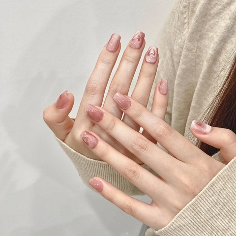 Unghie Finte Fatte a Mano Rosa Cuore Occhio di Gatto Riutilizzabili Quadrato Rotondo Semplice Dolce Bellezza Unghie per Donna