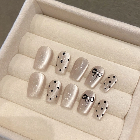 Unghie Finte di Lusso Fatte a Mano Farfalla Strass Pois Design Forma a Bara Elegante Festa Banchetto Donna Gioielli Unghie