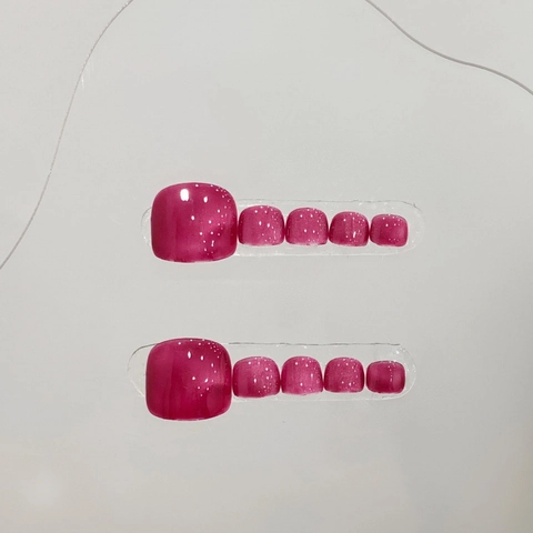 Uñas Postizas para Pies Hechas a Mano Rosa Magenta Ojo de Gato Textura de Gelatina Brillante Estilo Colorete Cielo Estrellado