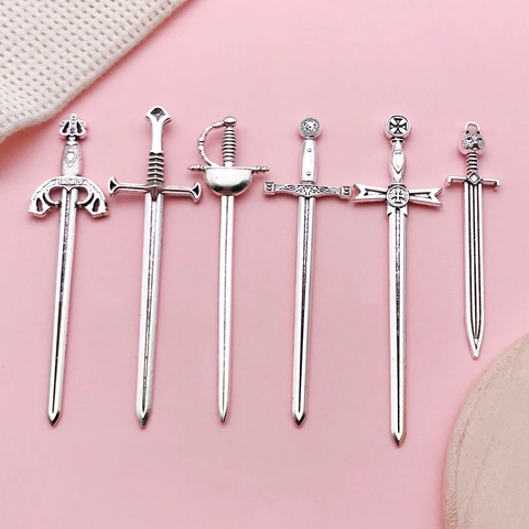 Antique Silver Zinc Alloy Sword Weapon Pendant Charms Medieval Gothic Dagger Pendants For DIY Jewelry Making Accessories