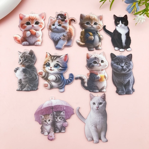 Pendentifs Chat en Acrylique Impression Recto Verso Charmes de Chaton Mignons pour la Fabrication de Bijoux DIY Sacs