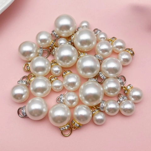 ABS Kunstperlen Strass Kreis Anhänger Für DIY Schmuckherstellung Halskette Schlüsselanhänger Zubehör Gold Silber Vergoldet Charms