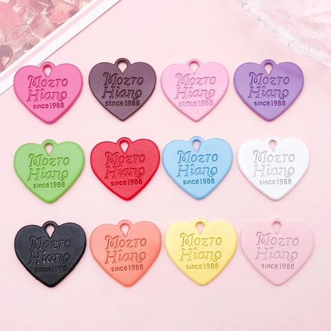 DIY Jewelry Painted Zinc Alloy Heart Pendants Double Sided Letter Engraved Charm For Necklace Keychain Making Accessories