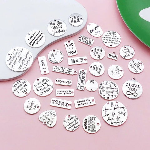 Vintage Antique Silver Alloy Pendants With Inspirational English Quotes For DIY Jewelry Making Letter Tags Charms For Necklace Bracelet