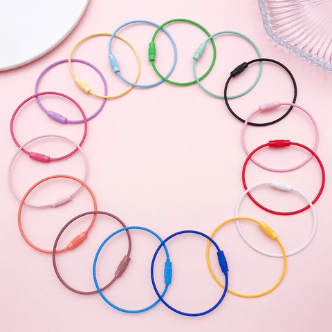 Colorful Painted Stainless Steel Wire Keychain Rings DIY Jewelry Making Screw Lock Cable Key Ring Connectors For Luggage Tags