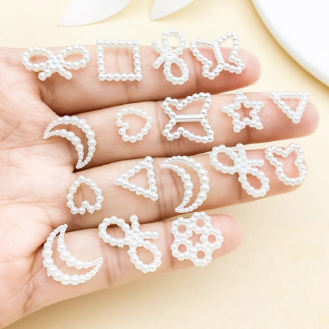 ABS Artificial Pearl Nail Art Charms Hollow Out Bow Heart Star Butterfly Shape For Phone Case Jewelry Craft Decor