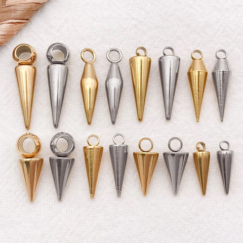 Stainless Steel Punk Spike Cone Pendants DIY Jewelry Accessories Gold Silver Metal Cone Charms For Necklace Bracelet Making
