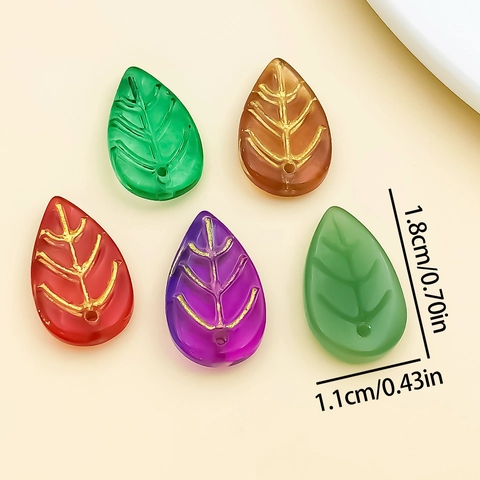Colorful Glass Leaf Beads Gold Rimmed Veins Handmade Jewelry Accessories Elegant Botanical Style Pendants Creative DIY Crafting