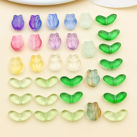 Handmade Lampwork Glass Beads Tulip Leaf Flower Shape For DIY Jewelry Making Bracelet Necklace Pendant Craft Accessories
