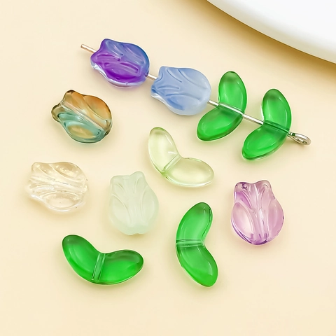 Handmade Lampwork Glass Beads Tulip Leaf Flower Shape For DIY Jewelry Making Bracelet Necklace Pendant Craft Accessories