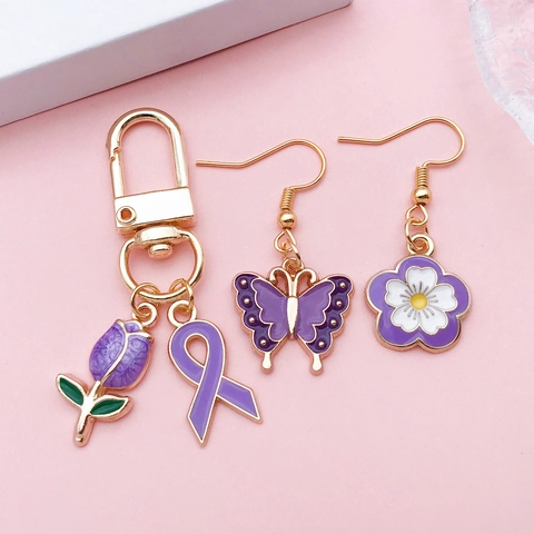 Purple Enamel Alloy Charms For Jewelry Making DIY Bracelet Necklace Butterfly Heart Flower Mushroom Feather Pendants
