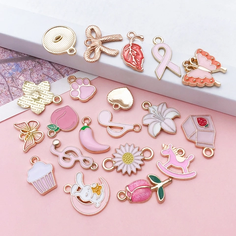 Breloques DIY Roses Alliage Émail Nœud Papillon Donut Gâteau Boîte De Lait Pendentifs Pour La Fabrication De Bijoux Accessoires Mode Filles