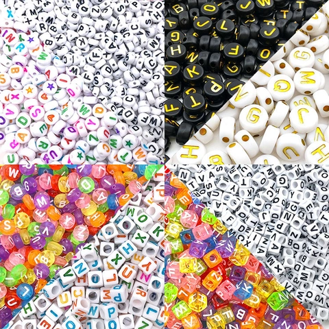 Acrylic Alphabet Beads For Jewelry Making DIY A-Z English Letter Loose Beads Round Square Colorful Bracelet Accessories