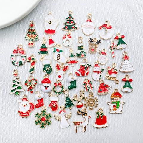 Gemischte Weihnachts-Emaille-Legierungsanhänger Für DIY-Schmuckherstellung Weihnachtsmann Rentier Baum Schneeflocke Strass-Anhänger-Set