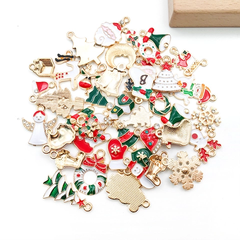 Gemischte Weihnachts-Emaille-Legierungsanhänger Für DIY-Schmuckherstellung Weihnachtsmann Rentier Baum Schneeflocke Strass-Anhänger-Set