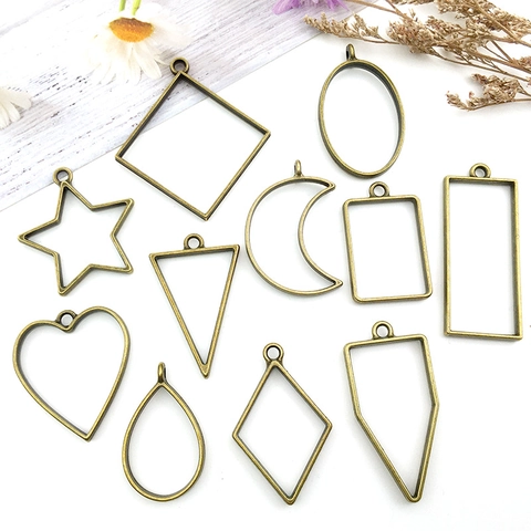 DIY Geometric Copper Hollow Frame Pendants For Resin Jewelry Making Heart Moon Star Triangle Mixed Shape Charms Accessories