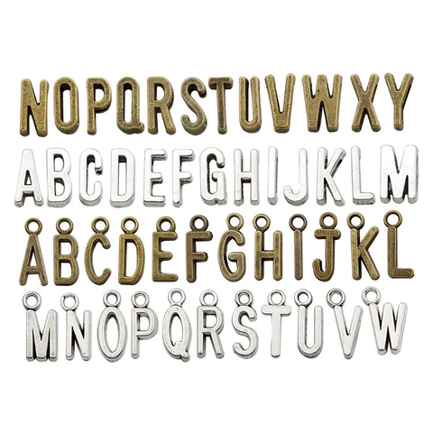Vintage Alloy English Alphabet Letters Charms Antique Bronze Silver Metal Alphabet Pendants DIY Jewelry Making Accessory