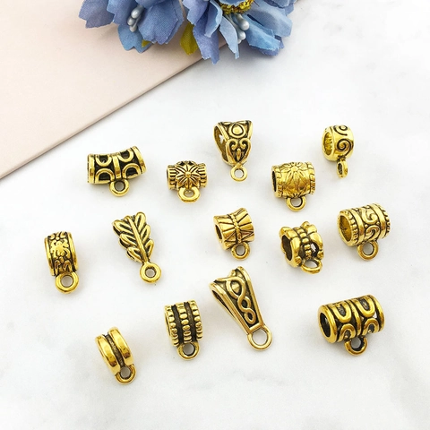 Vintage Antique Gold Zinc Alloy Bails Jewelry Connectors Relief Carved Pendant Bails For Necklace Bracelet DIY Making