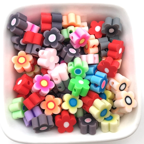 Perles Colorées en Pâte Polymère Forme Fleur Cœur Tournesol Rond Perles d'Espacement en Vrac DIY Fabrication de Bijoux Artisanat pour Enfants Femmes