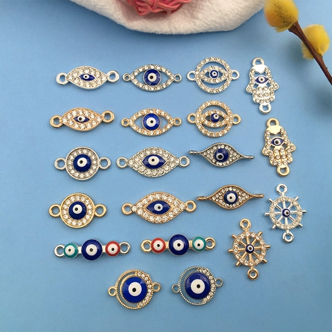 Zinc Alloy Rhinestone Evil Eye Hamsa Hand Rudder DIY Jewelry Connector Charms For Bracelet Necklace Making Fashion Accessories