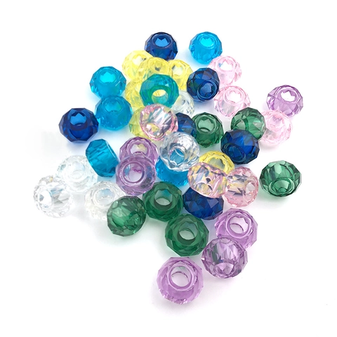 Cuentas de Resina Facetadas de Agujero Grande para Hacer Joyas Cuentas Espaciadoras de Charm Europeo Acrílico Colorido