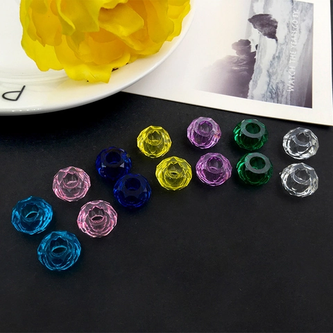 Cuentas de Resina Facetadas de Agujero Grande para Hacer Joyas Cuentas Espaciadoras de Charm Europeo Acrílico Colorido