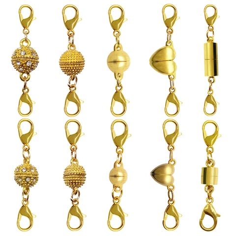 Alloy Rhinestone Magnetic Lobster Clasp Connectors Heart Ball Cylinder Style For DIY Necklace Bracelet Jewelry Making
