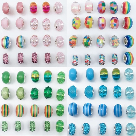 Cuentas de Agujero Grande de Resina y Aleación Multicolor Strass Esmaltado Charms Europeos para Pulsera Collar DIY Fabricación de Joyas