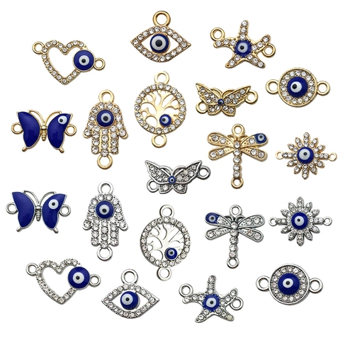 Colgantes de Ojo Turco de Aleación para Creación de Joyas Conectores de Strass Esmalte Mariposa Estrella de Mar Sol Corazón para Pulseras y Collares DIY