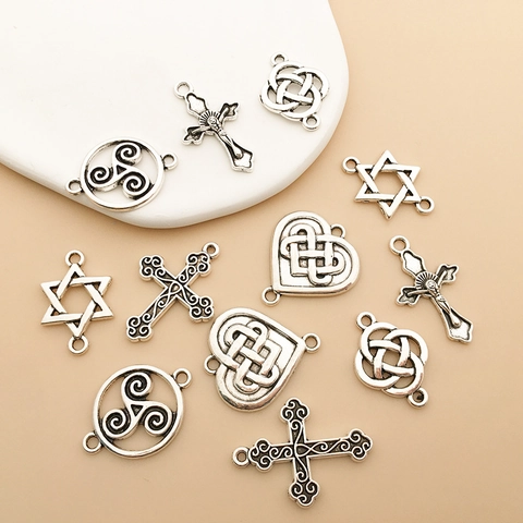 Vintage Antique Silver Zinc Alloy Pendants For DIY Jewelry Making Heart Celtic Knot Cross Star Charms Connectors