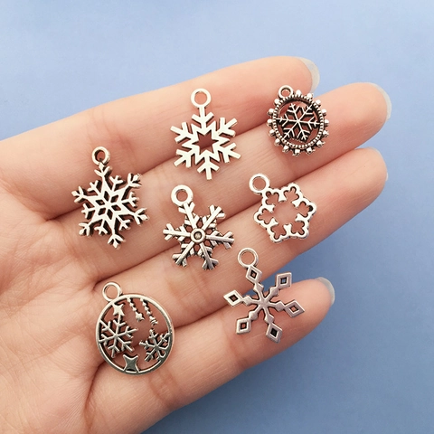 Weihnachten Schneeflocke Legierung Anhänger Antik Silber Metall Charms Für DIY Halskette Armband Schmuckherstellung Deko