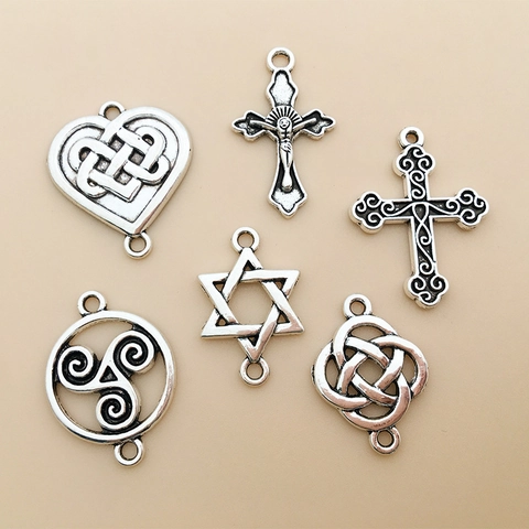 Vintage Antique Silver Zinc Alloy Pendants For DIY Jewelry Making Heart Celtic Knot Cross Star Charms Connectors