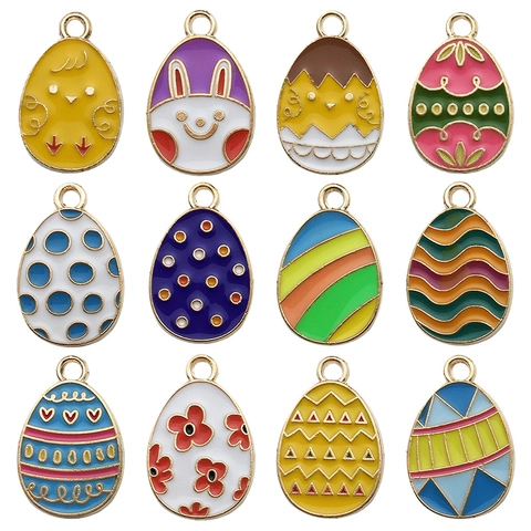 Easter Egg Enamel Alloy Pendants DIY Jewelry Making Accessories Colorful Cartoon Rabbit Chick Pattern Festive Decor Pendants