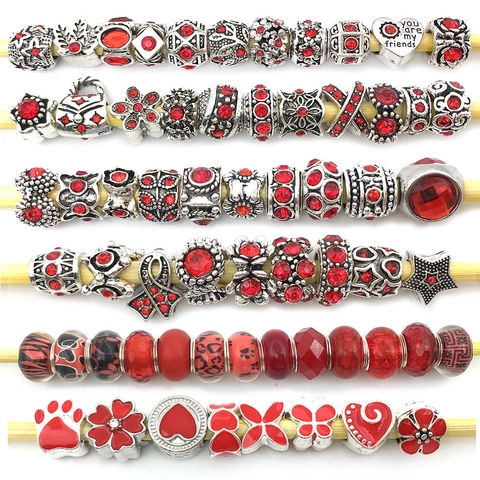 DIY Pandora Style Large Hole Beads Set Alloy Resin Rhinestone Enamel Mixed Charms For Bracelet Jewelry Making