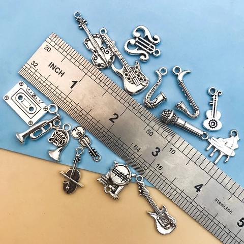 Vintage Antique Silver Musical Instrument Pendants Zinc Alloy Guitar Violin Piano Charms For DIY Jewelry Making Accessories