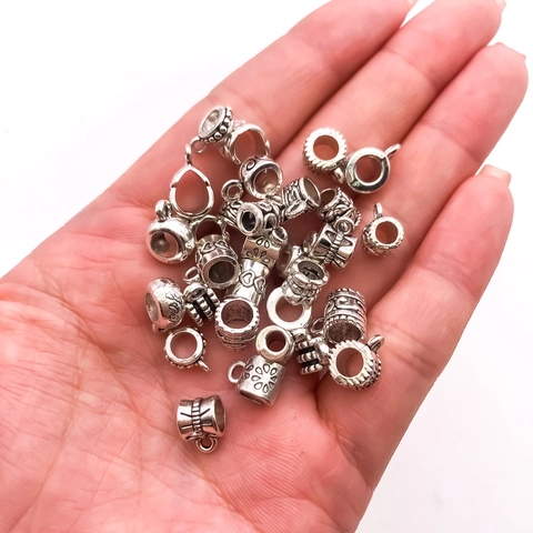 Antique Silver Alloy Bails Connector Beads Heart Flower Patterns For DIY Necklace Bracelet Making Handcraft Jewelry Findings