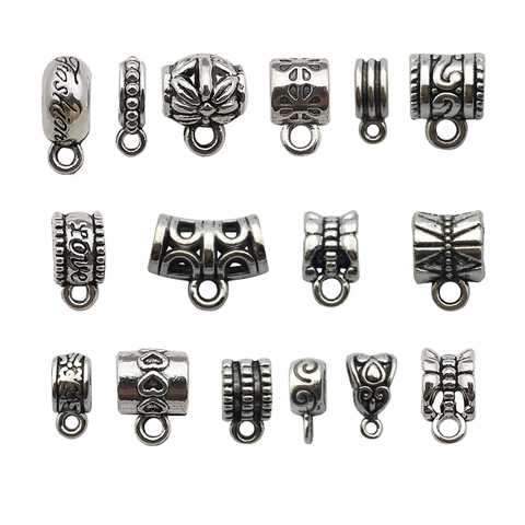 Antique Silver Alloy Bails Connector Beads Heart Flower Patterns For DIY Necklace Bracelet Making Handcraft Jewelry Findings