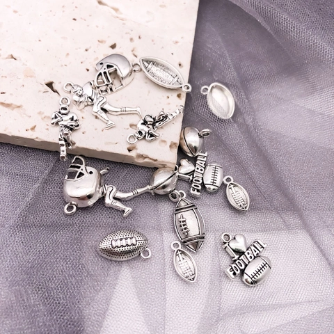 Zinc Alloy Rugby Football Charm Pendants Set For DIY Jewelry Making Necklace Bracelet Sports Theme Accessories