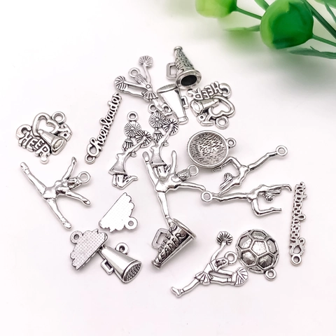 Cheerleading Sports Alloy Charms Set Antique Silver Megaphone Football Gym Girl DIY Pendants For Jewelry Making Accessories