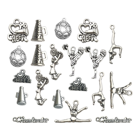 Cheerleading Sports Alloy Charms Set Antique Silver Megaphone Football Gym Girl DIY Pendants For Jewelry Making Accessories