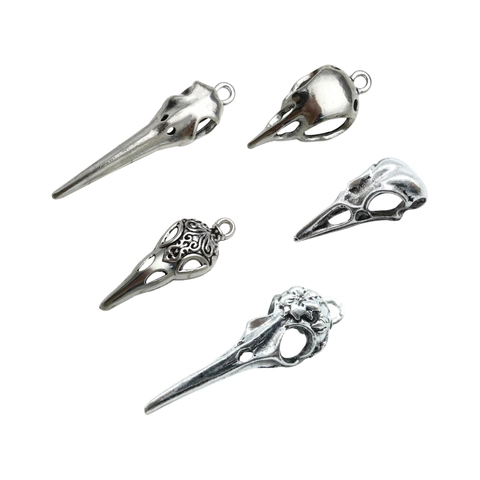 Vintage Zinc Alloy Bird Skull Pendants Antique Silver Gothic Punk Jewelry Making DIY Necklace Charms For Men Women
